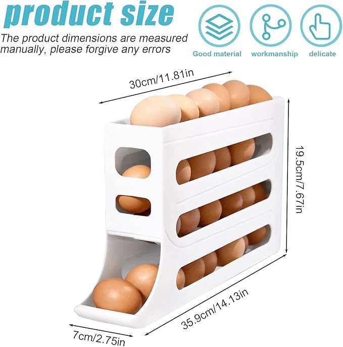 Egg DispenserAutomatic Rolling Egg Tray Organizer, Holds up to 30 eggs, space-saving distributor bracket, Works in The Dining Table, Kitchen, Cabinets, and Refrigerator