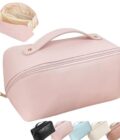 Travel Cosmetic Bag With Handle And Divider - Multifunctional Makeup Bag For Easy Access, Waterproof- (Pink)