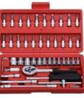 Tool Kit 46 Pcs Household | 1/4 Drive Socket Screwdriver Wrench Set for Bike, Car Repairs & More Spanner & Socket Set All Size Tool Kit Goti Pana Perfect for DIY Enthusiasts, Black