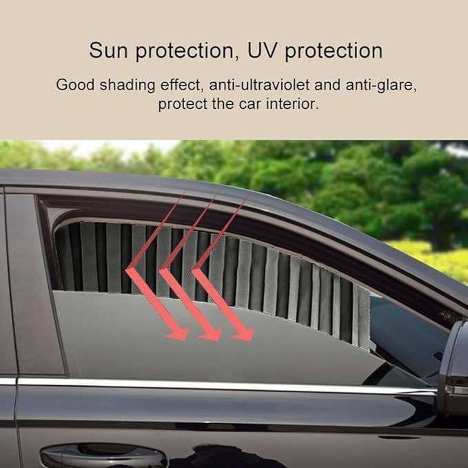 Prextex 4pcs Universal Fit Magnetic Car Side Window Curtains, Foldable Car Window Privacy Curtains Sunshade Side Magnet Pleated Car Window Curtain - Removable - Keeps Cooler Screen