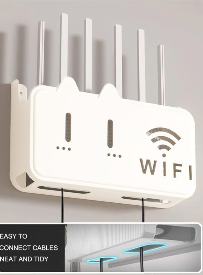Router WiFi Storage Box for Wall Mounted Multifunctional Bracket Space Saving Cable Durable Cable Management Router Rack for Set Top Box with Screws & Adhesive Patches (Pack Of 1)