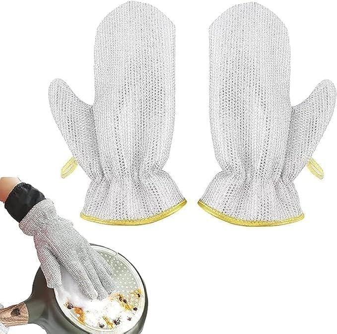 Wire Dishwashing Gloves I Multipurpose Steel Washing Rags I Heat Insulation Anti-Hot Waterproof & Durable Reusable I Non-Scratch Glove for Kitchen Sinks Pots Pans Cleaning