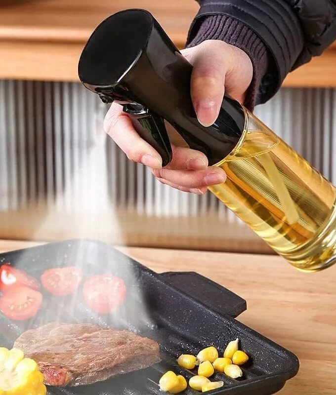 Vasukie 2-in-1 Olive Oil Sprayer and Dispenser Bottle for Kitchen | 500ml Glass Oil Bottle with Premium Nozzle