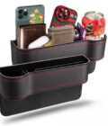 ar Side Gap Organizer|Car Accessories Interior with Mobile Holder, Bottle/Cup Holder, Card Slot|Charger Hole for Car Front Seat|Leather Storage Accessories