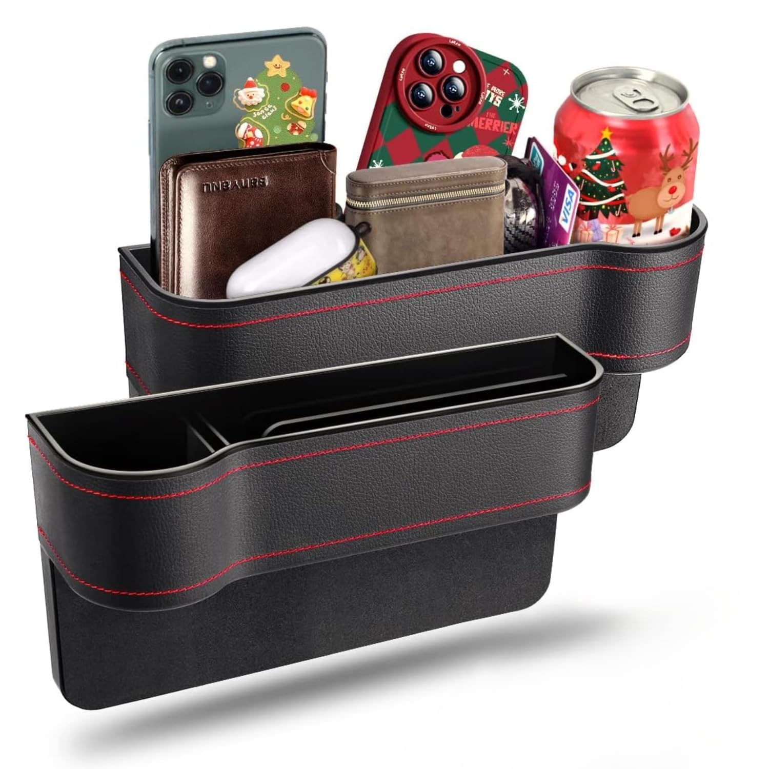 ar Side Gap Organizer|Car Accessories Interior with Mobile Holder, Bottle/Cup Holder, Card Slot|Charger Hole for Car Front Seat|Leather Storage Accessories