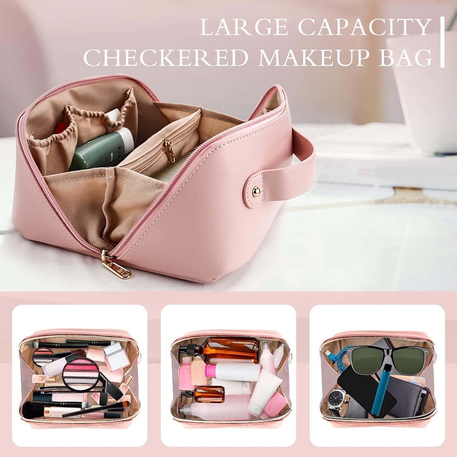 Cross Open Cosmetic Bag Pink for Women's - Image 10