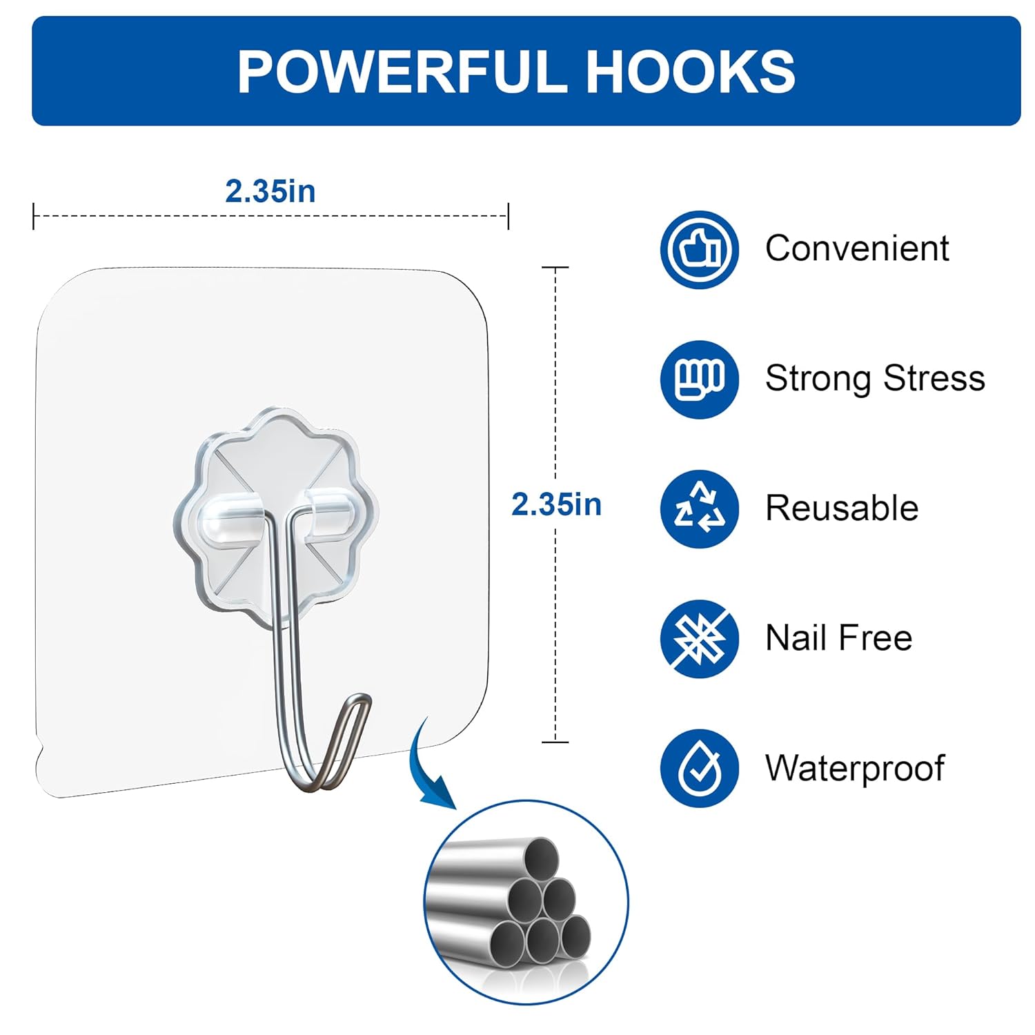 Pack of 10 Heavy-Duty Wall Hooks | Damage-Free Hanging for Kitchen, Bathroom, Home & Office (6×6 cm) - Image 3