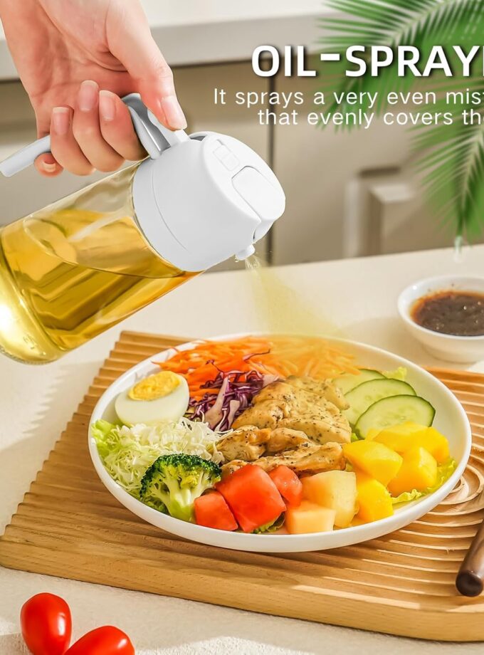 Oil Dispenser & Mist Spray Bottle, 2-in-1 Glass Cooking Oil Preparation Dispensers for Kitchen