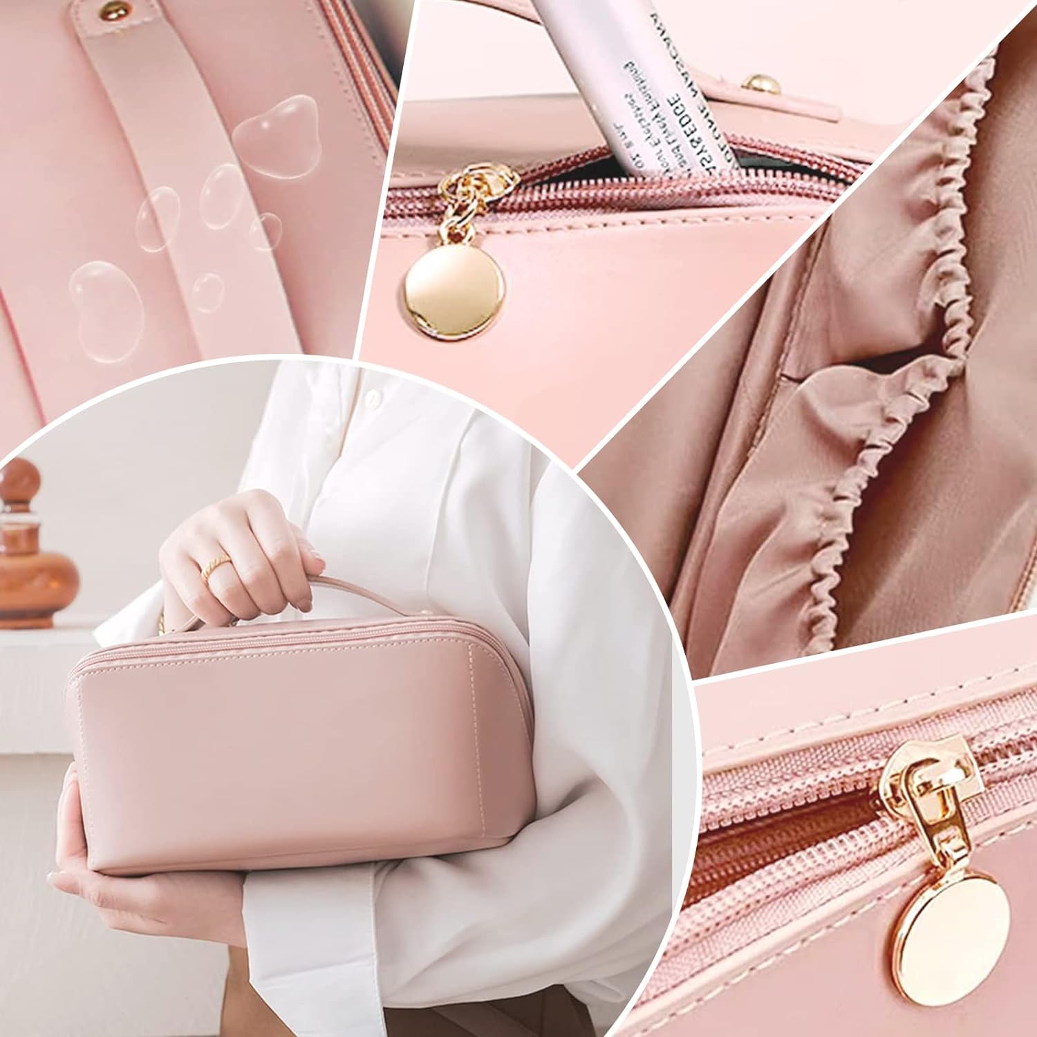 Cross Open Cosmetic Bag Pink for Women's - Image 7