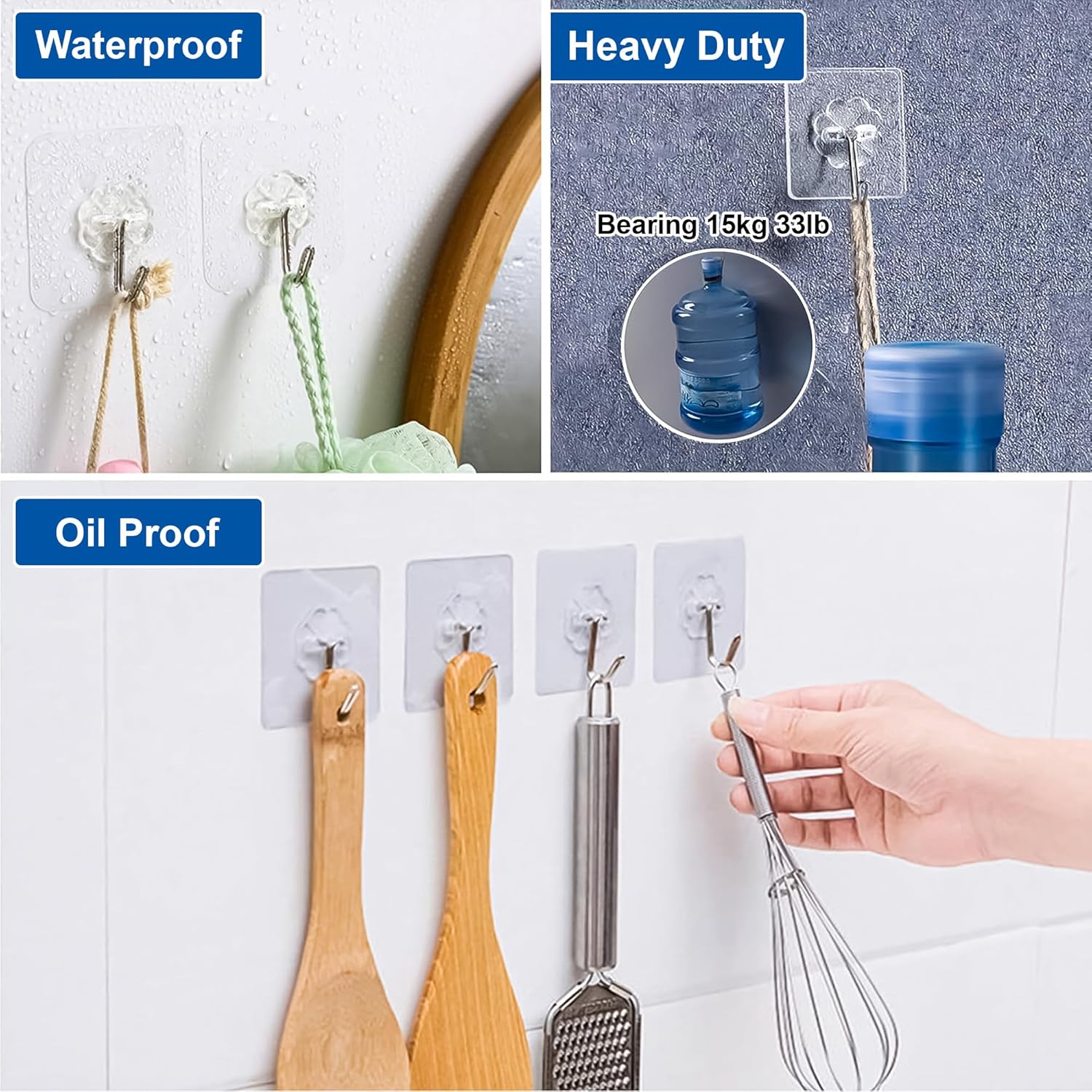 Pack of 10 Heavy-Duty Wall Hooks | Damage-Free Hanging for Kitchen, Bathroom, Home & Office (6×6 cm) - Image 5