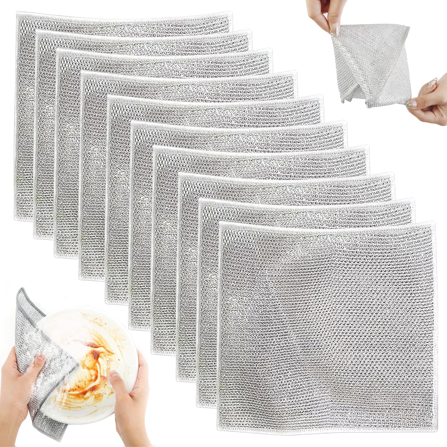 Layer Non-Scratch Dish Wash Cloth (10 Pack) Mesh Cloth for Kitchen Reusable Multipurpose Dishwashing Rags for Wet and Dry Cleaning Scrubber