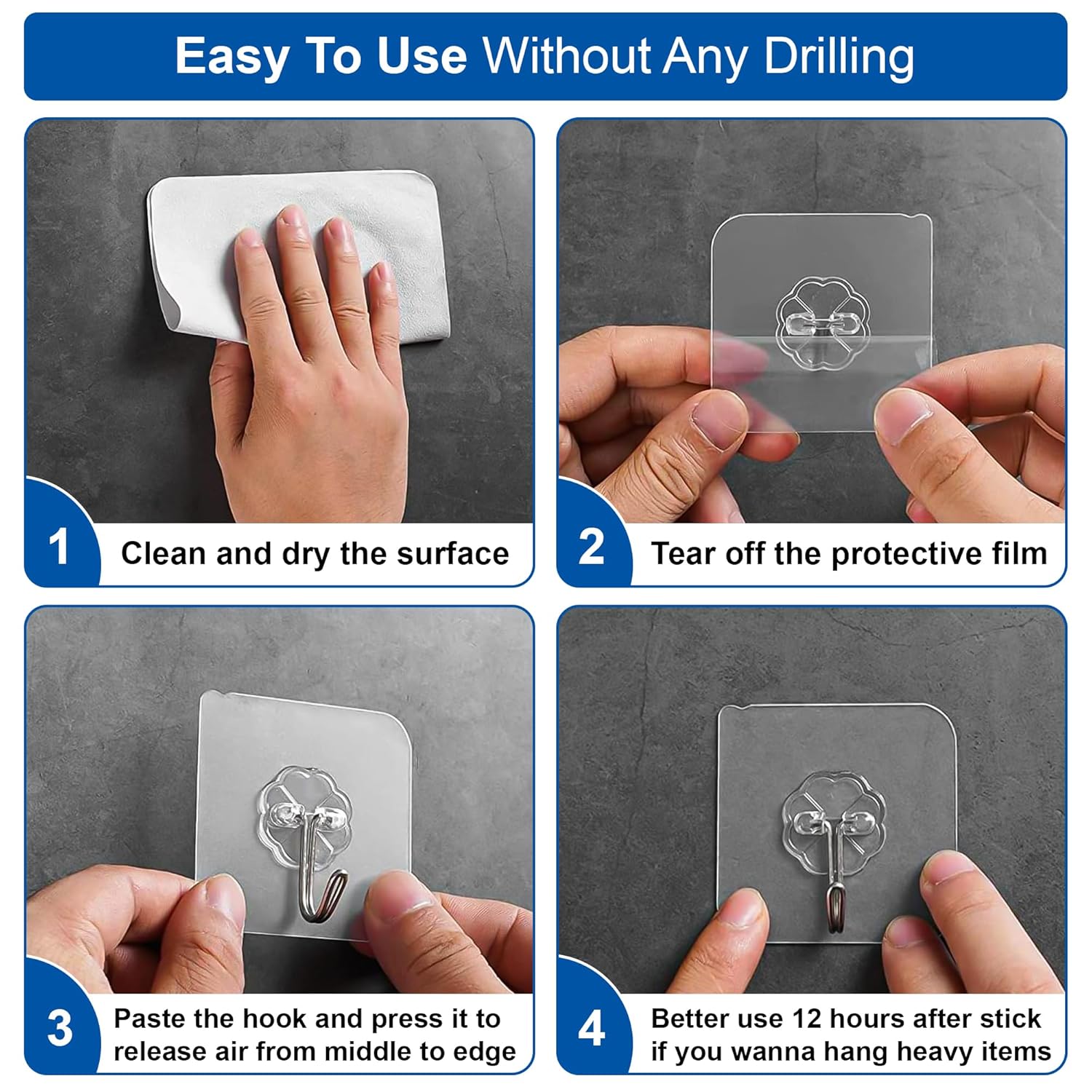 Pack of 10 Heavy-Duty Wall Hooks | Damage-Free Hanging for Kitchen, Bathroom, Home & Office (6×6 cm) - Image 6